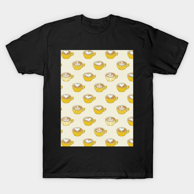 Latte Art in Cute Yellow Coffee Mugs T-Shirt by tanyadraws